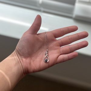 Pear-Shaped Blue Sapphire and Diamond Accent Infinity Pendant in 14K White Gold